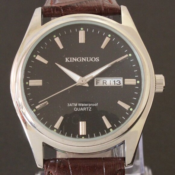 Men's Contemporary Dress Watch Silver Case Brown Leather Watch Strap 40mm - Picture 9 of 12